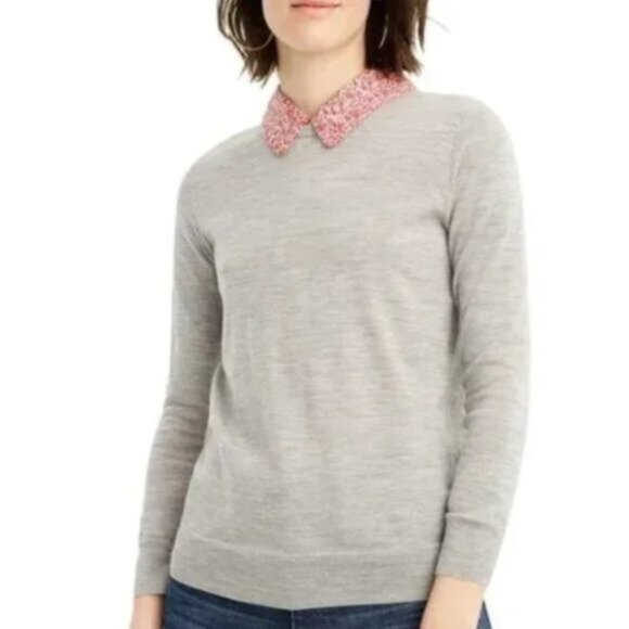 J.Crew x Liberty S Tippi Sweater Camomille Print Collar Gray Red White - Picture 2 of 15